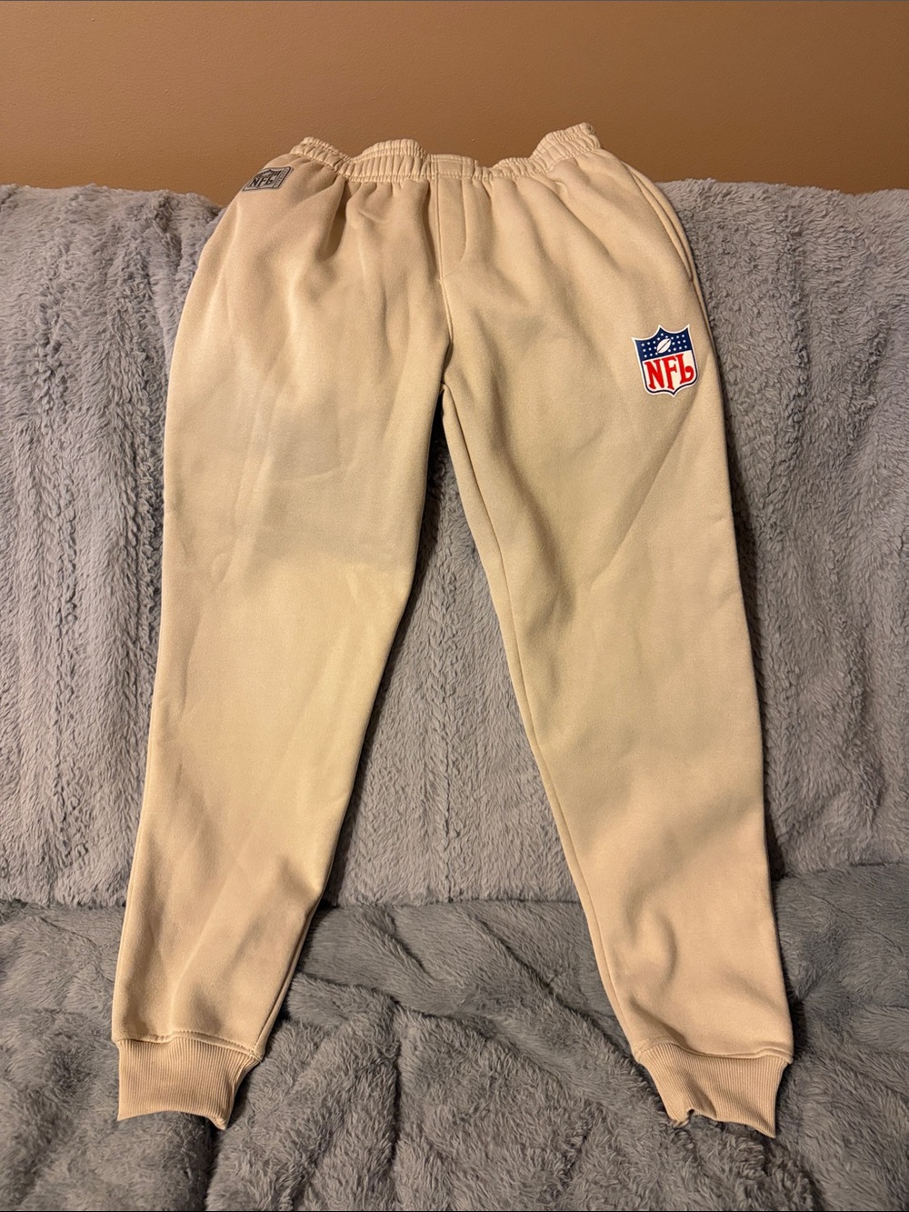 NFL Kids Beige Fleece Jogger Pants with NFL Shield